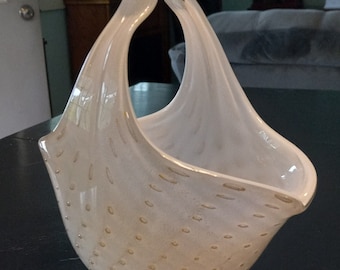 Rare Exquisite Vintage Murano Glass Basket by Alfredo Barbini