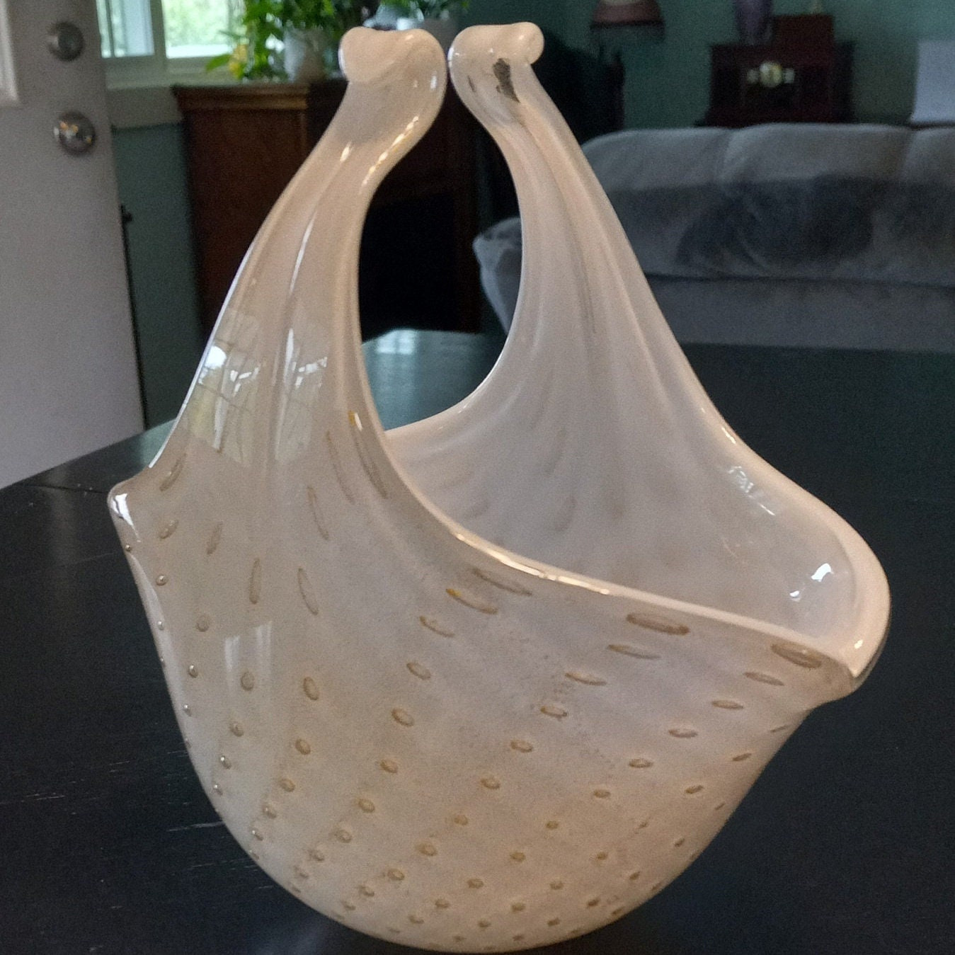 Rare Exquisite Vintage Murano Glass Basket by Alfredo Barbini