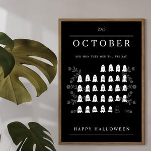 Octubre de 2025 *NUEVO* Calendario de cuenta regresiva de Halloween, Decoraciones florales de otoño, Decoración de Halloween para el aula, Descarga digital, Calendario de Adviento de Halloween
