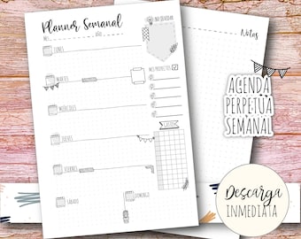 Weekly perpetual AGENDA - 2024 calendar notebook - Printable - PDF - A5 - DIGITAL