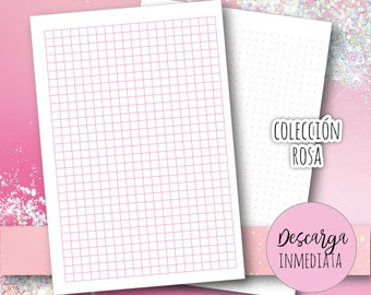 Papel cuadriculado, puntos, rayados, check list, rayado vintage/ imprimible en PDF/ Bullet Journal / A5 / Puntos color rosa