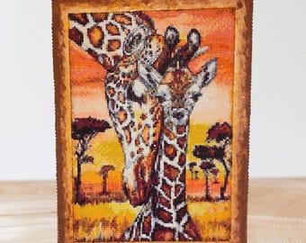 Completed Giraffe Diamond Painting: Rustic Animal Wall Decor 12"x16"