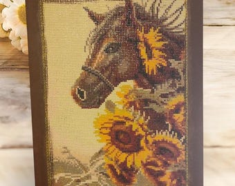 Completed Horse Diamond Painting: Floral Sunflower Design, 30x40cm
