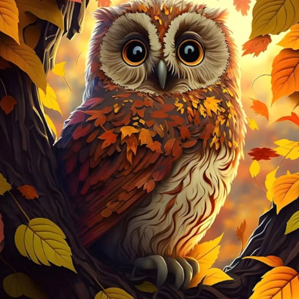 Owl Diamond Painting Kit 30x40cm Full ROUND Drill Owl Diamond Art Kit Owl Diamond Dots Kit Owl Diamond Dotz Kit Bird Diamond Art Kit Fall