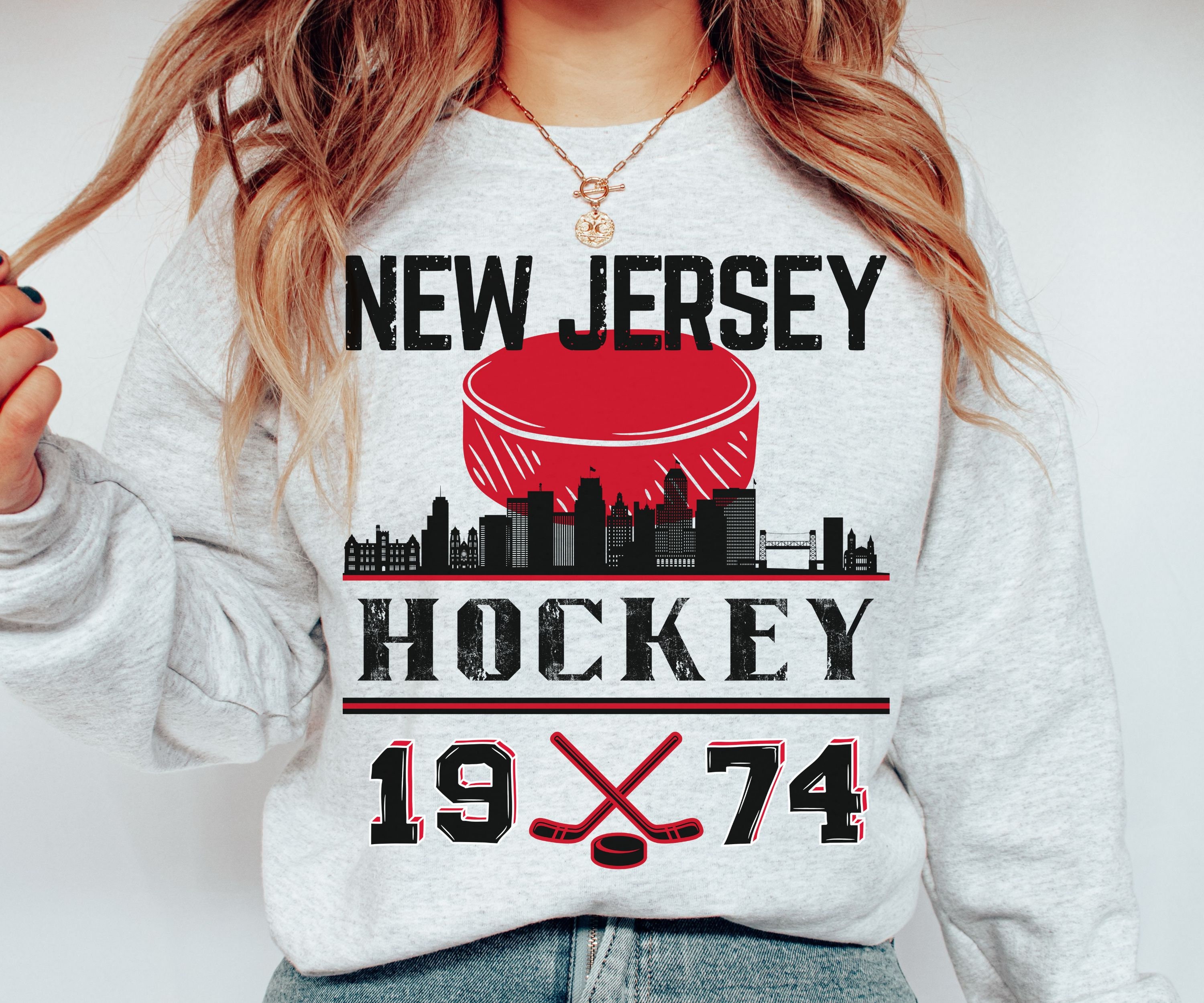 New Jersey Devils 80's Green Vintage NHL Crewneck Sweatshirt Red / 3XL