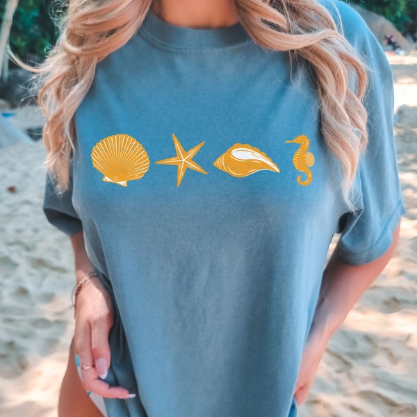 Comfort Colors© Sea Shell T Shirt, Comfort Colors© Shirt, Seashell T Shirt, Oversized, VSCO, Beach Bum Shirt, Beach Coverup Customizable