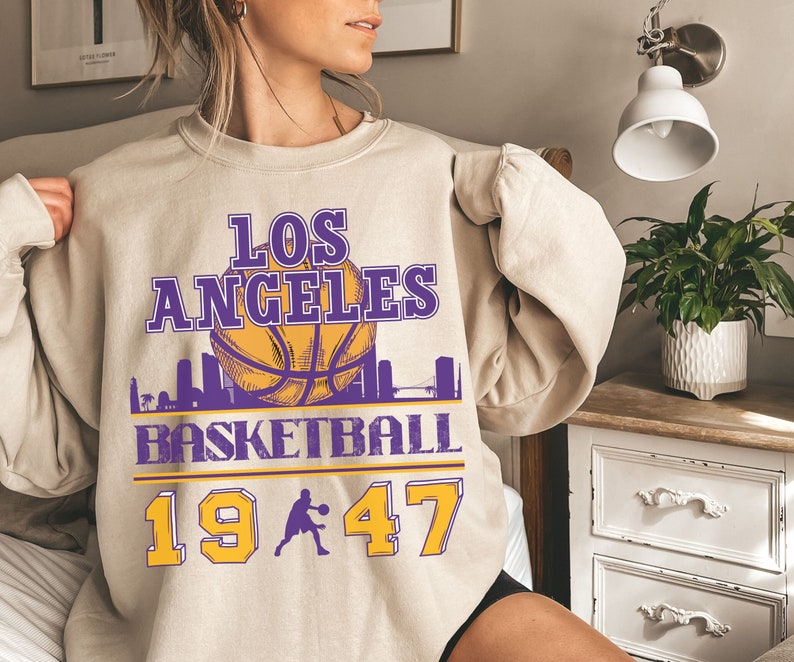 Vintage LA Basketball Sweatshirt, Retro Los Angeles Basketball Sweatshirt, LA Crewneck Cute, Los Angeles Sweater Retro, Women LA Shirt image 1