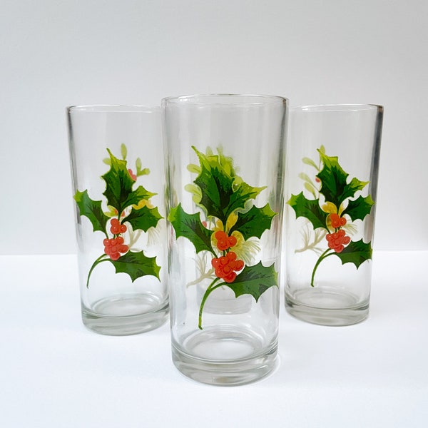 Set of 4 Retro Holiday Collins Glasses | Vintage Cocktail Glasses | 1950s Highball Glass |