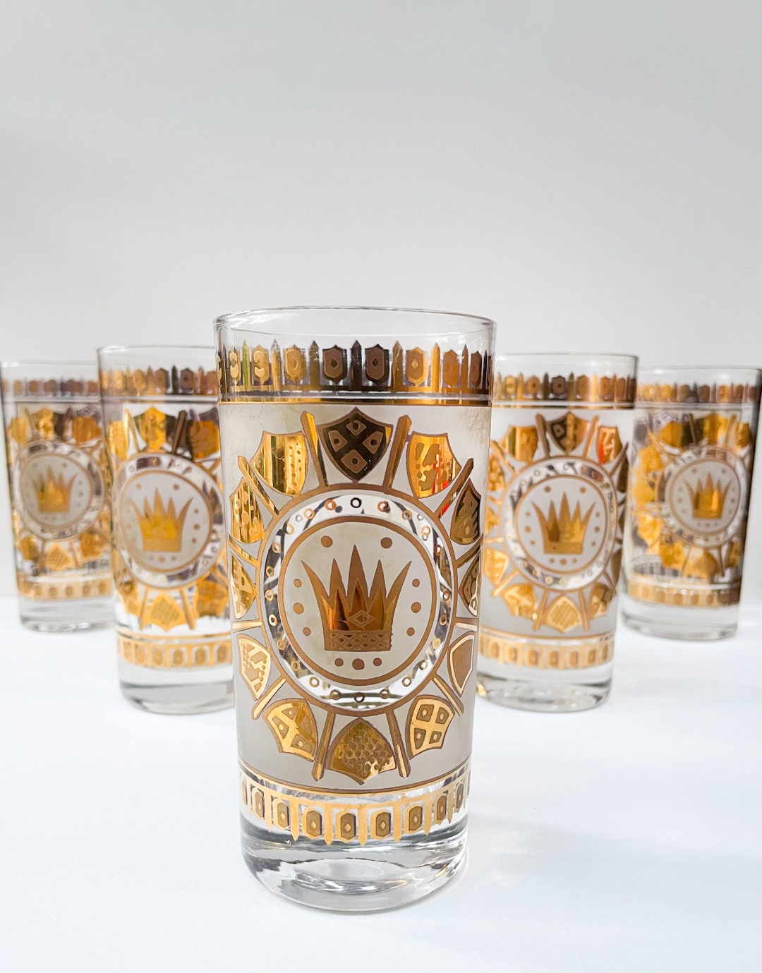 Vintage MCM Highball Glasses and Matching Ice Bucket Georges Briard MCM