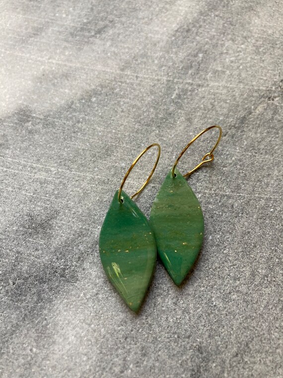 Green and White Faux Jade Dangle Earrings for Women With Gold