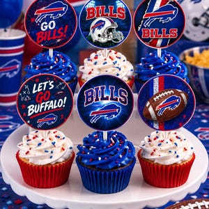 Buffalo Bills Cupcake Toppers | Bills Party Decorations | 2 Inch Cupcake Picks | Football Birthday Decor | Canva Template | Digital