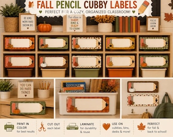 Etiquetas imprimibles para casilleros de otoño / Etiquetas para el aula de otoño / Etiquetas de nombres editables para cajas y escritorios / Decoración de otoño para el aula de profesores