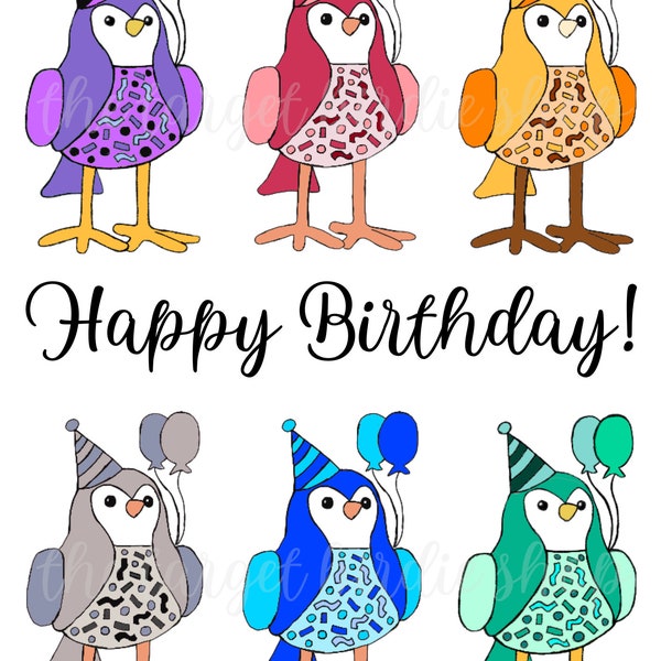 Digital Download: Rainbow Celebration Bird Birthday Card