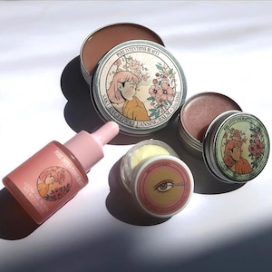 Sakura Glow Bundle | Gifts for Her | Eye cream + Cleansing Balm + Solid Serum + Oil Serum | Cherry Blossom & Cloudberry |Vegan+Cruelty-free image 1