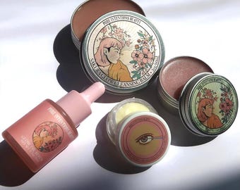 Sakura Glow Bundle | Gifts for Her | Eye cream + Cleansing Balm + Solid Serum + Oil Serum | Cherry Blossom & Cloudberry |Vegan+Cruelty-free