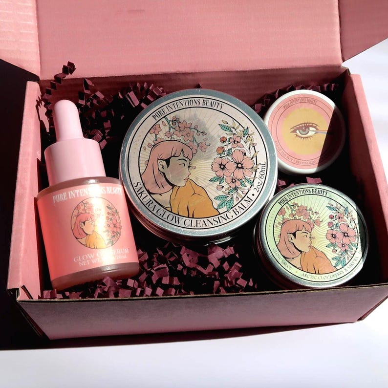 Sakura Glow Bundle | Gifts for Her | Eye cream + Cleansing Balm + Solid Serum + Oil Serum | Cherry Blossom & Cloudberry |Vegan+Cruelty-free image 6