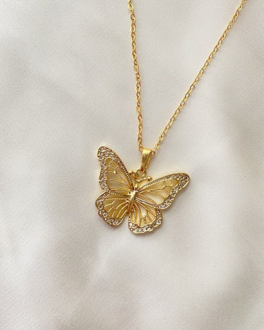 Big Butterfly Necklace, Stone Butterfly Necklace, Dainty Butterfly ...