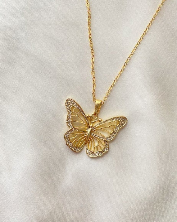 Big Butterfly Necklace, Stone Butterfly Necklace, Dainty Butterfly Necklace, Elegant Butterfly Necklace, Butterfly Chain Necklace Pendant
