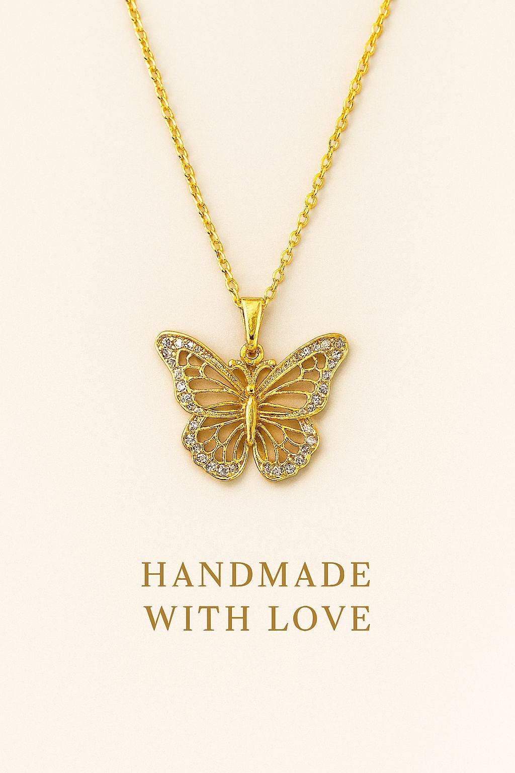 Pendentif Papillon Filigrane 25mm - Plaqué Or 18K 5 Microns - Dolly-Bijoux - Neuf Avec étiquettes