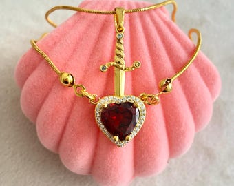 BnMvF Schwert Herz Halskette - Paar Halskette Edelstahl Rot