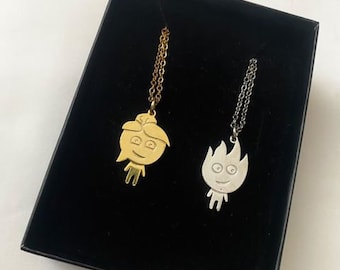 Fireboy and Watergirl 2pcs Necklace, Best Friend Gift, Couple Matching Necklaces, Couple Necklace, Fire and Water Pendant