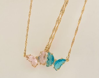 Princess and The Pauper Friendship Necklace, Erika and Annaliese Pendant, Pink Butterfly Necklace, Blue Butterfly Necklace