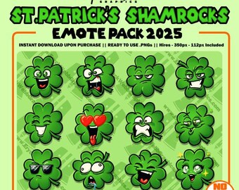 St Patrick's St Pattys Shamrock Emotes ClipArt Pack 2025