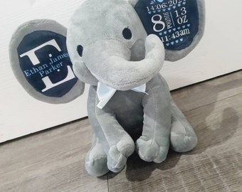 personalised baby gift elephant teddy plush with birth stats