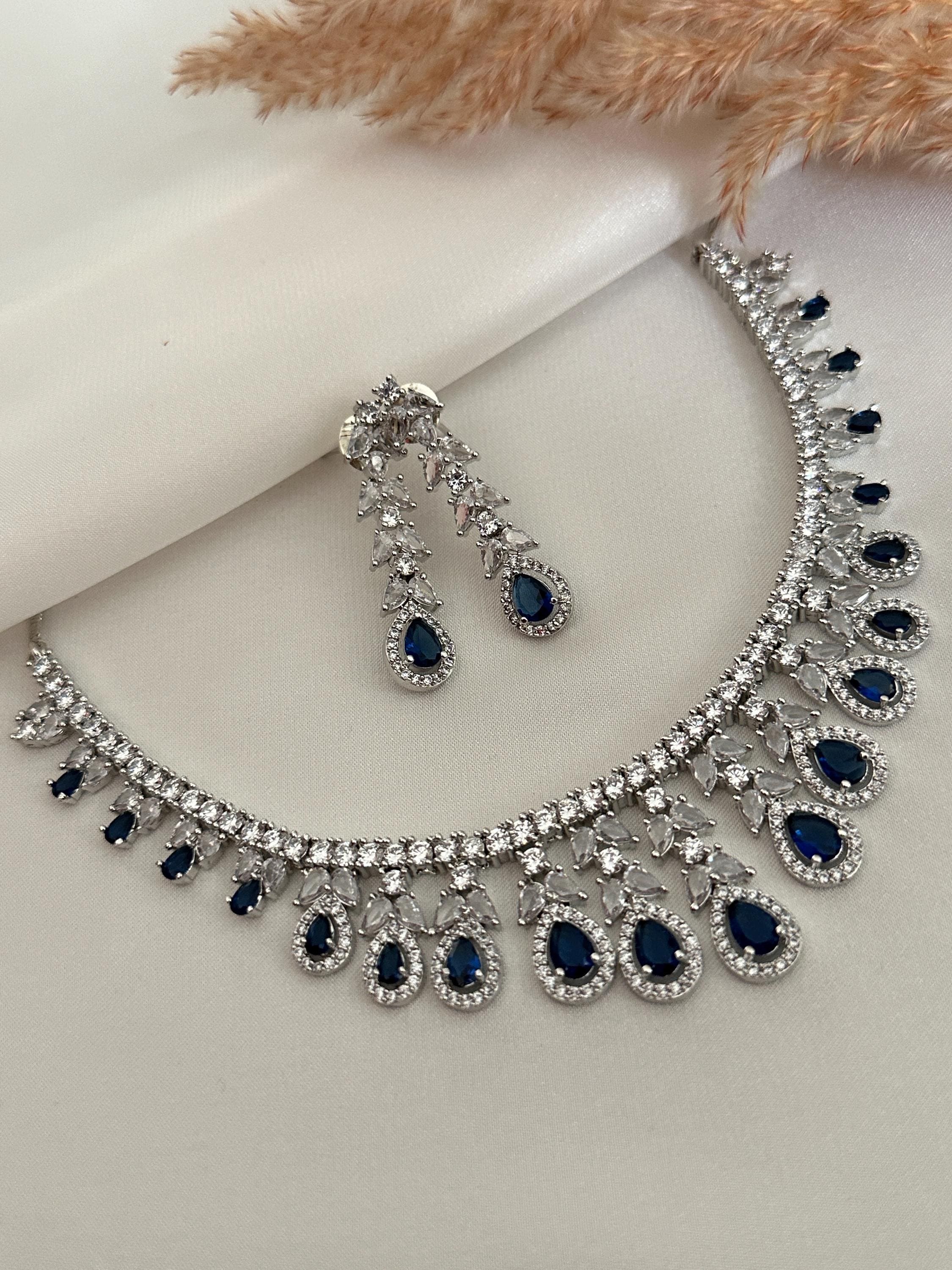 American Diamond Necklace Set/indian Jewelry Set/green AD Set