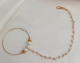 Anillo de nariz nath nupcial /anillo de nariz de perla kundan /kundan nath /kundan polki anillo de nariz joyería india/perla kundan/pachi kundan gujrati alfiler de nariz