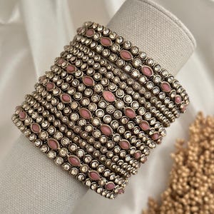 Kundan kade bangles/indian bangles/punjabi bangles set, multicolor chuddis/metal bangles/metal bangles/kadas/bracelet indian/pink bang