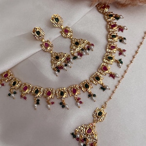 Turquoise jadau jaggo necklace earrings /kundan jewelry set/indian jewelry set/pakistani traditional jewelr punjabi jewelry indian jewelry