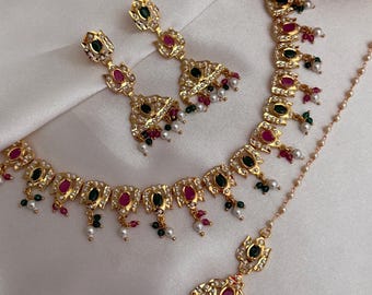 Turquoise jadau jaggo necklace earrings /kundan jewelry set/indian jewelry set/pakistani traditional jewelr punjabi jewelry indian jewelry