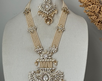 Pearl Long kundan Collar rani haar Pachi Kundan cuentas kundan collar largo/rani haar collar largo/kundan rani haar joyería india con cuentas