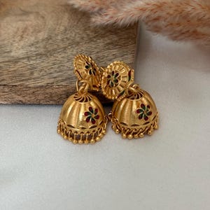 Gold imitation jhumki/Punjabi traditional walliya double jhumki/Indian Punjabi jewellery south Indian jewelry set gold look-alike earrings image 2