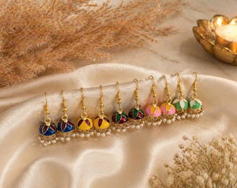 Assorted 5 pair Meenakari jhumki/indian earrings jhumkas/punjabi earrings/indian jewelry set/yellow meenakari green pink meenakari earring