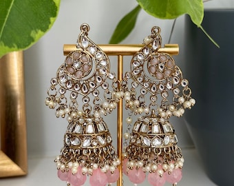 kundan work statement earrings|indian traditional earrings/mirror work/statement earrings/peach mirror earrings/blue mirror/indian jewellery