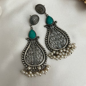 Oxidized German silver necklace earrings pink oxidized indian oxidized jewellery/oxidized lightweight boho jewelry set oxidized AD stone set