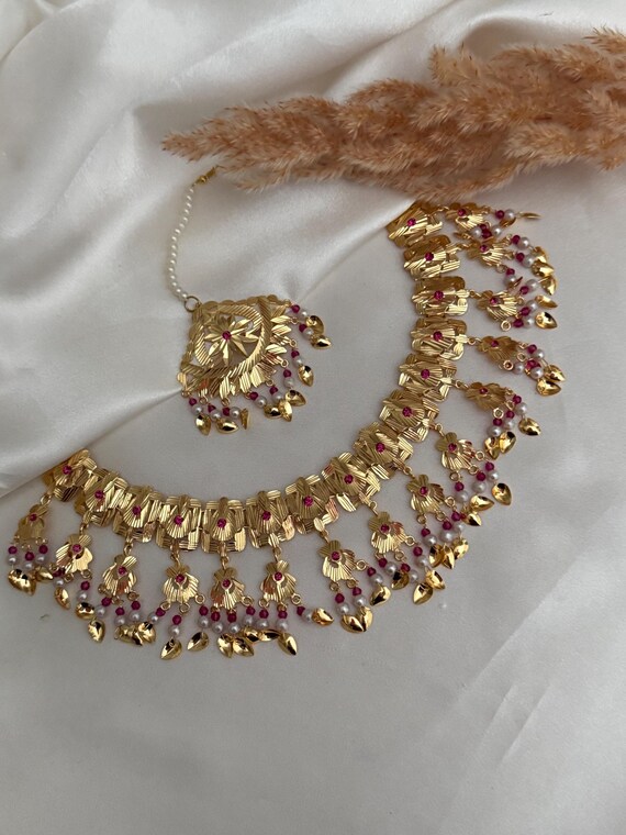 Traditional jadau jaggo necklace earrings /kundan jewelry set/indian jewelry set/pakistani traditional jewelr punjabi jewelry indian jewelry