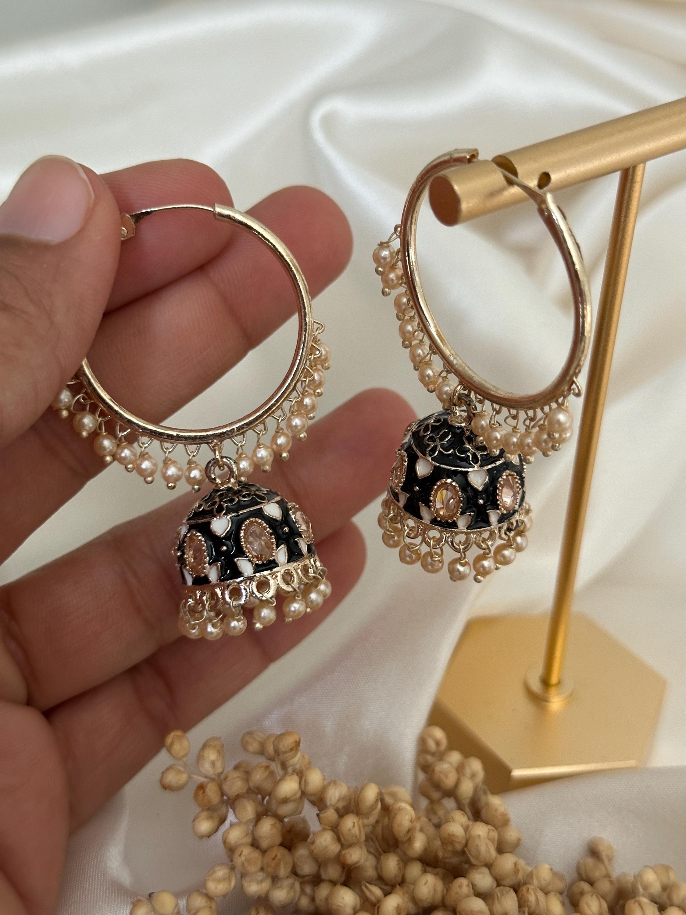 tazoricollection Pink x Mint Balli walliya/indian Jewelry set/punjabi Jewelry set/walliya jhumka/imitation Jewellery set/punjabi Jewelry Jhumka Kundan Pachi, image size:2250x3000