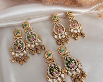 Heritage style statement earrings Indian kundan earrings jewelry set/indian jewelry set/punjabi jewelry set wedding jewellery Ruby pink