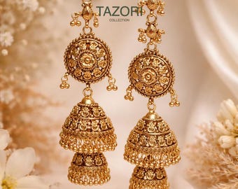 Gold imitation double  jhumki/Punjabi traditional walliya double jhumki/Indian Punjabi jewellery south Indian jewelry set gold look-alike