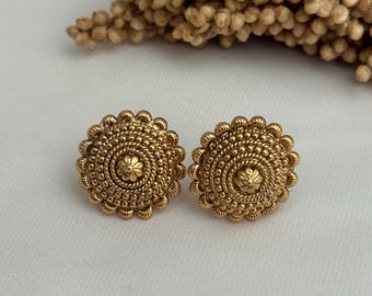 Gold imitation studs gold look alike Indian gold jewelry Punjabi earrings studs gold South Indian brass metal studs jhumkas/indian jewellery