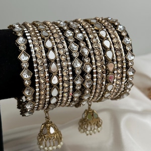 Mirror x kundan metal bangles/indian bangles/punjabi bangles set, blue chuddis/metal bangles/metal bangles/kadas/bracelet indian bracelets