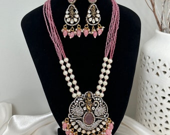 white victorian diamond Long kundan Necklace rani haar Pachi Kundan  long necklace/rani haar long necklace rani haar jewellery indian beaded