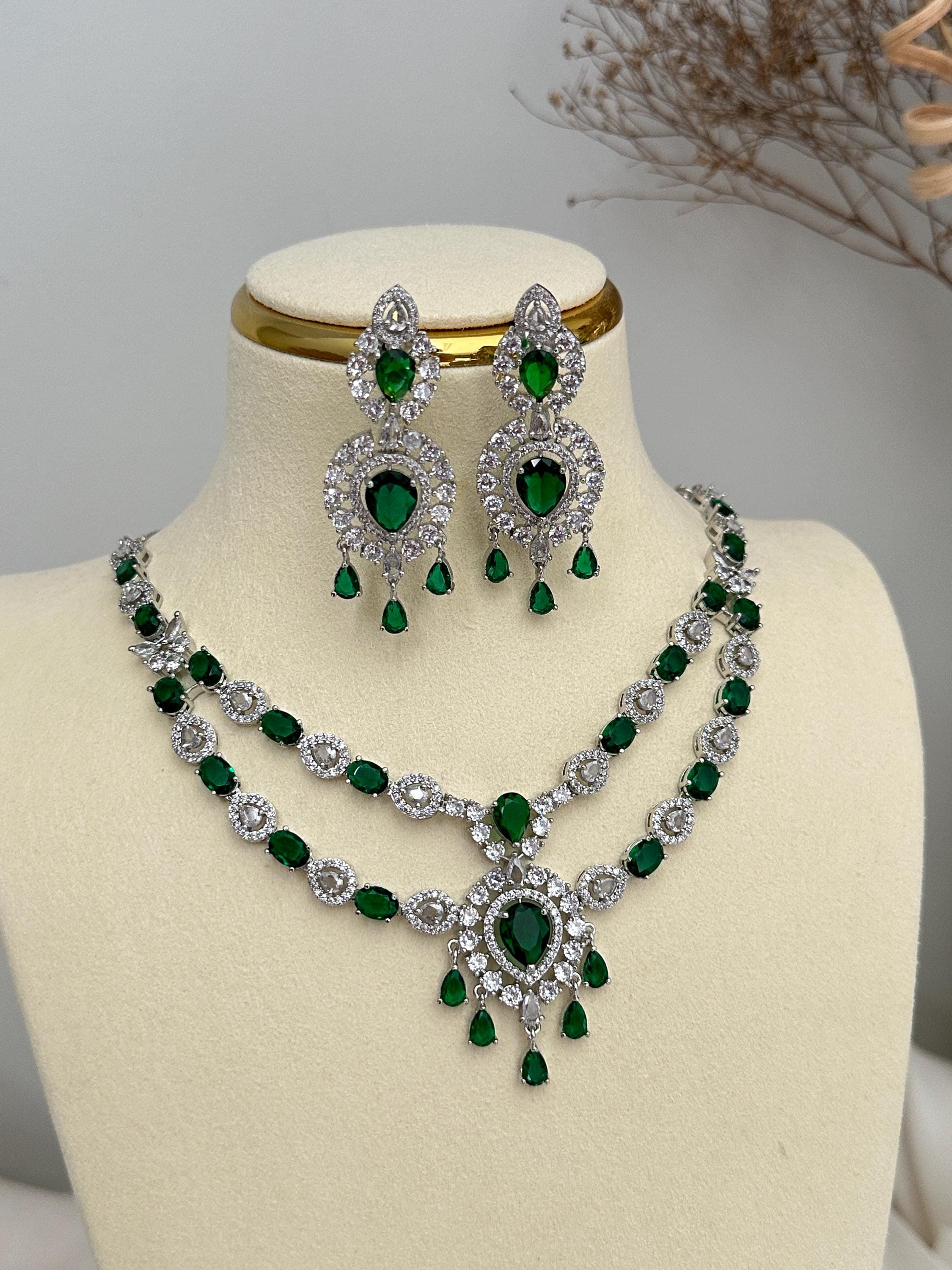 American Diamond Necklace Double Layer Set Indian Wedding