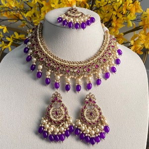 Orange monalisa polki choker set/kundan jewelry set/kundan choker set/pachi kundan set/indian jewelry/punjabi jewelry jhumka set/punjabi