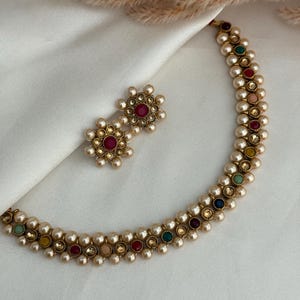 Multicolor Kundan schlichte Halskette mit Bolzen/Silber Halskette Bolzen Spiegel/Spiegel Halskette/Kundan Halskette Schmuck/Indischer Schmuck Set/Kundan