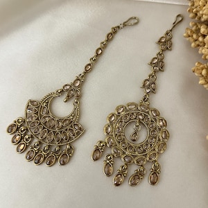 Antique Gold polki tikka indian side hair accessories jhumar punjabi jewelry indian jewellery head jewelry pakistani bindi pearl crystal jew