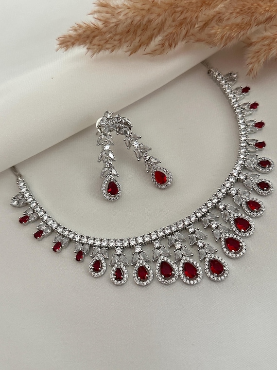 American Diamond Necklace Set/indian Jewelry Set/green AD Set